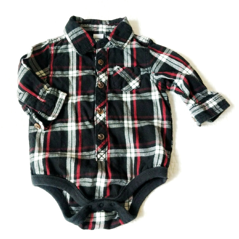 Black Red 3-6 Months Plaid Flannel Onesie 3-6m